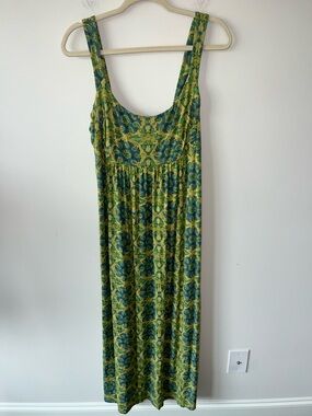 Fresh Produce Green and Blue Patterned Sleeveless Midi Dress Size L
